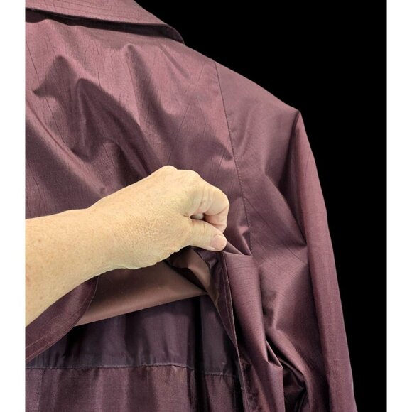 Maroon Trench Coat Chiango 10 Vtg 80s Belted Pockets Storm Flap Removable Liner - Picture 12 of 16